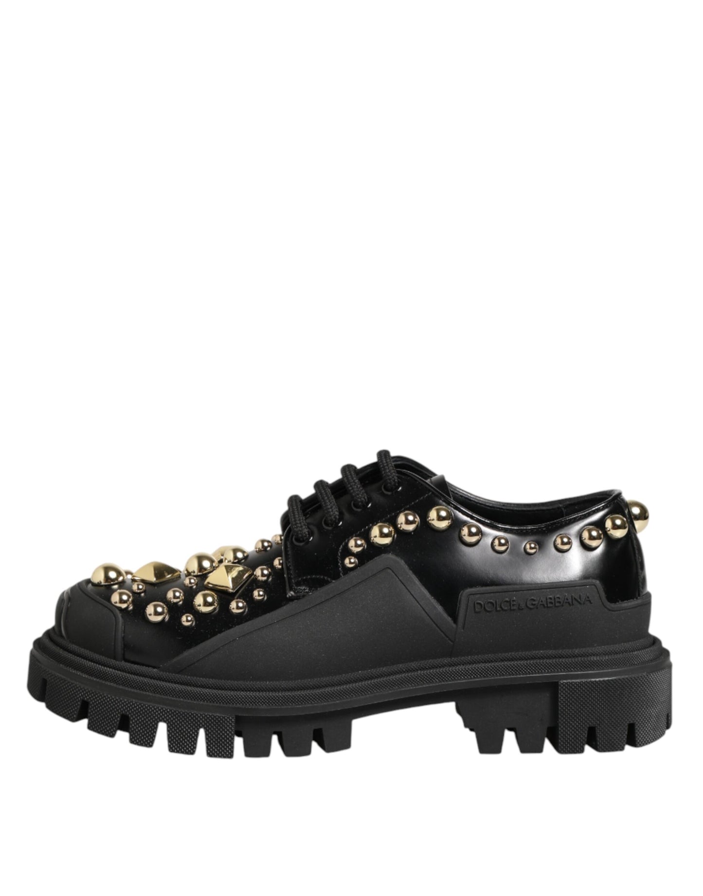 Black Leather Jeweled Crystals Derby Shoes