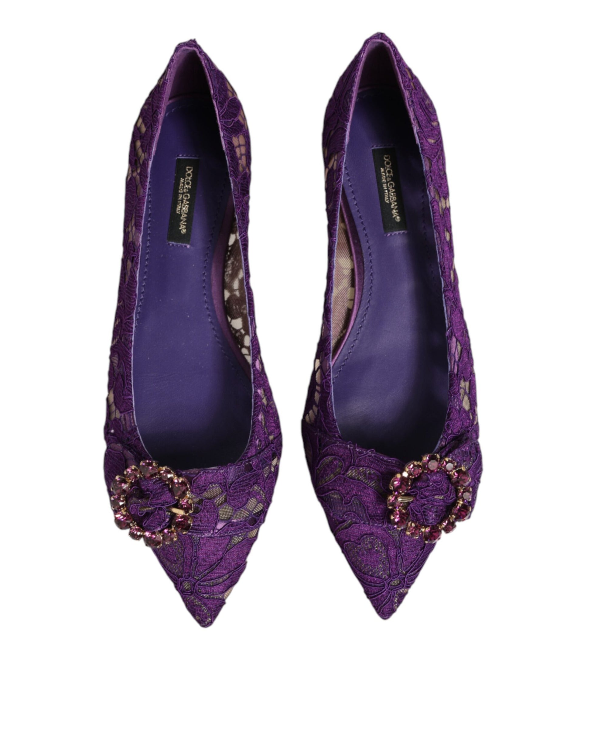 Purple Taormina Lace Crystals Flats Shoes