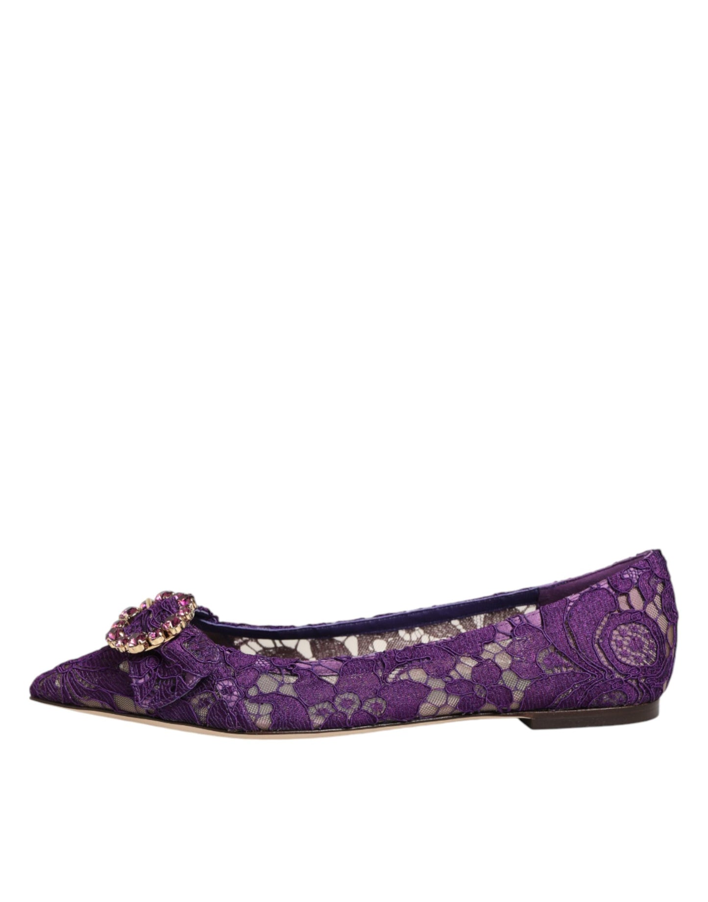 Purple Taormina Lace Crystals Flats Shoes