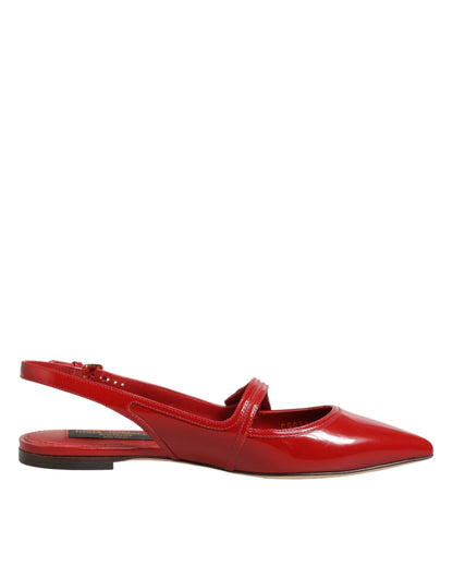 Red Leather Slingback Flats Sandals Shoes