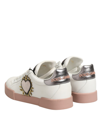 White Leather Sacred Heart Sneakers Shoes