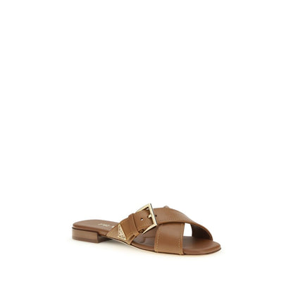 Brown Calf Leather Bos Taurus Flat Sandals