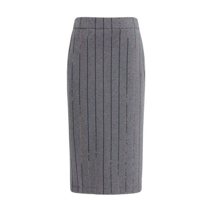 Gray Polyester Midi Skirt