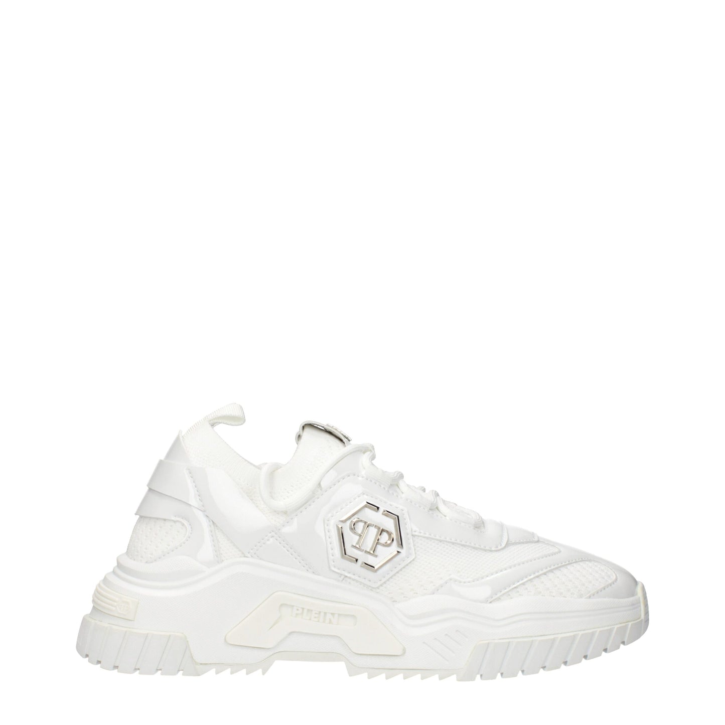 White Fabric Chunky Sneakers