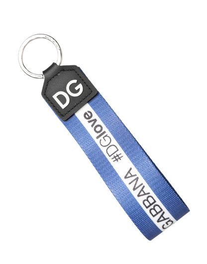White Blue Logo Polyester PVC Holder Keychain Keyring