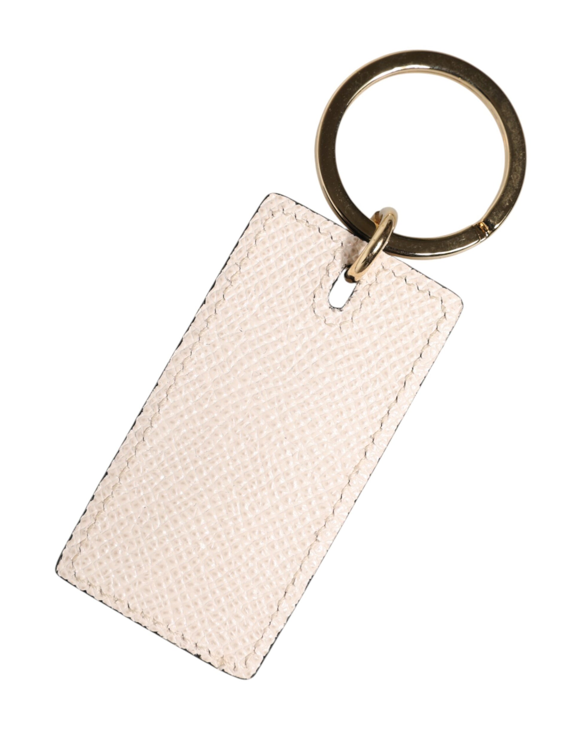 White Calf Leather D&G Logo Metal Ring Keychain Keyring