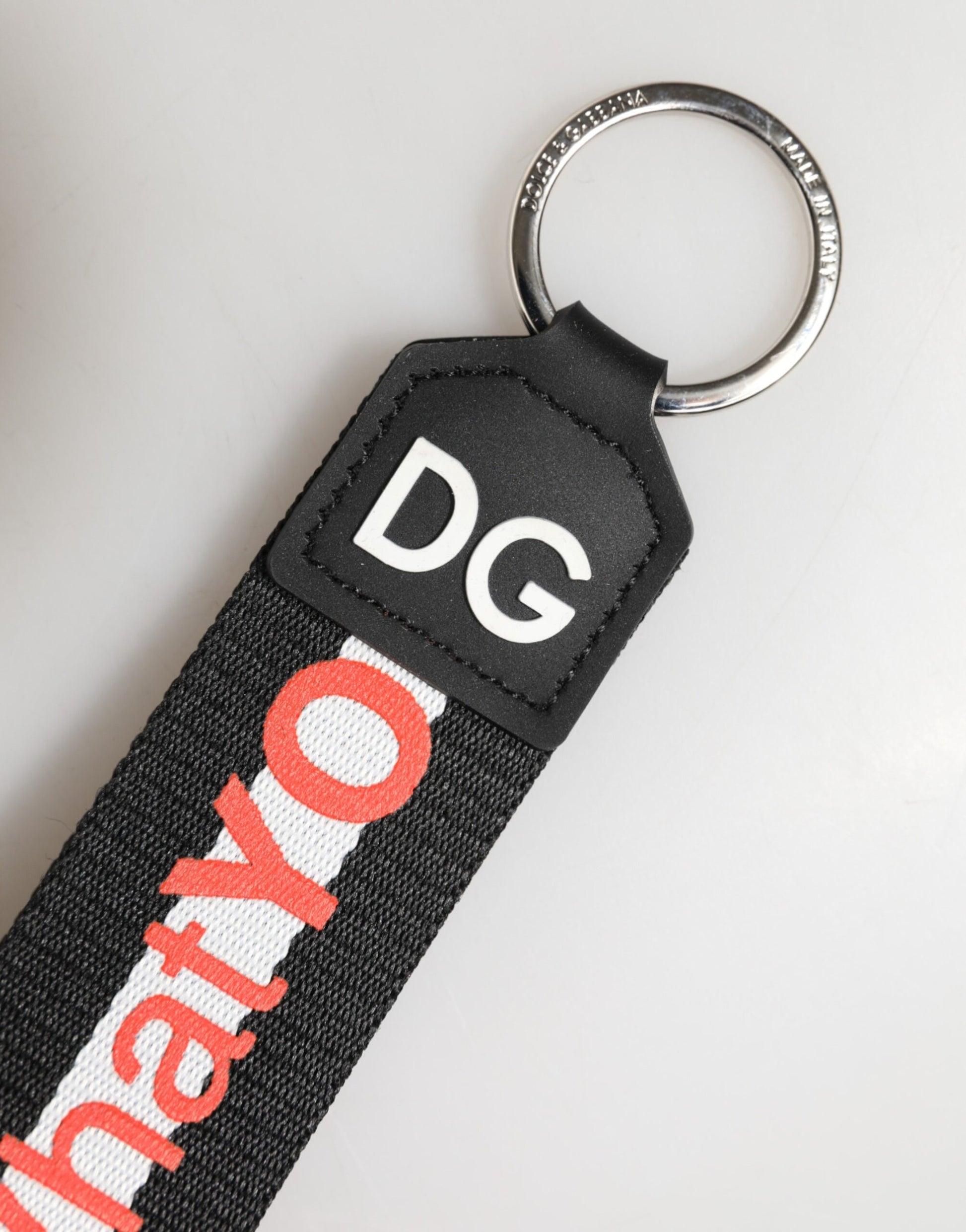 Black Logo Polyester Silver Brass Holder Keychain Keyring