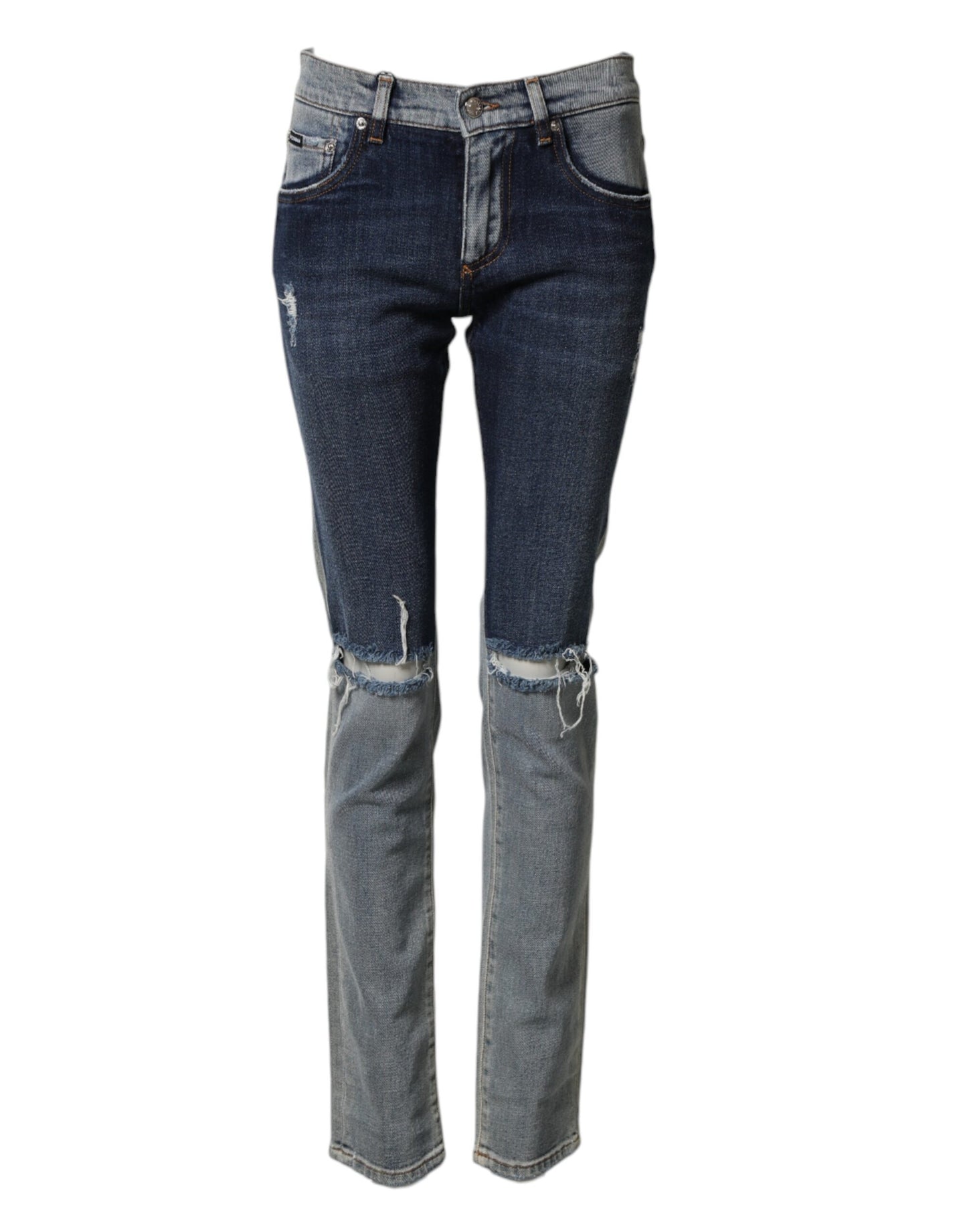 Blue Two Tone Cotton Men Skinny Denim Jeans