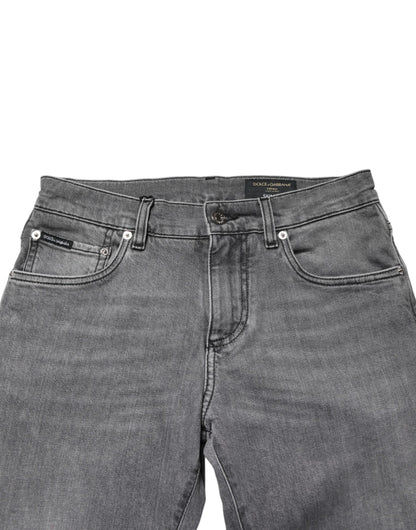 Gray Cotton Mid Waist Skinny Denim Jeans