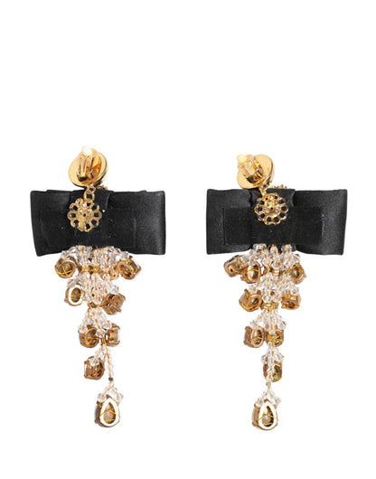 Crystal Chandelier Satin Bow Clip-On Jewelry Earrings