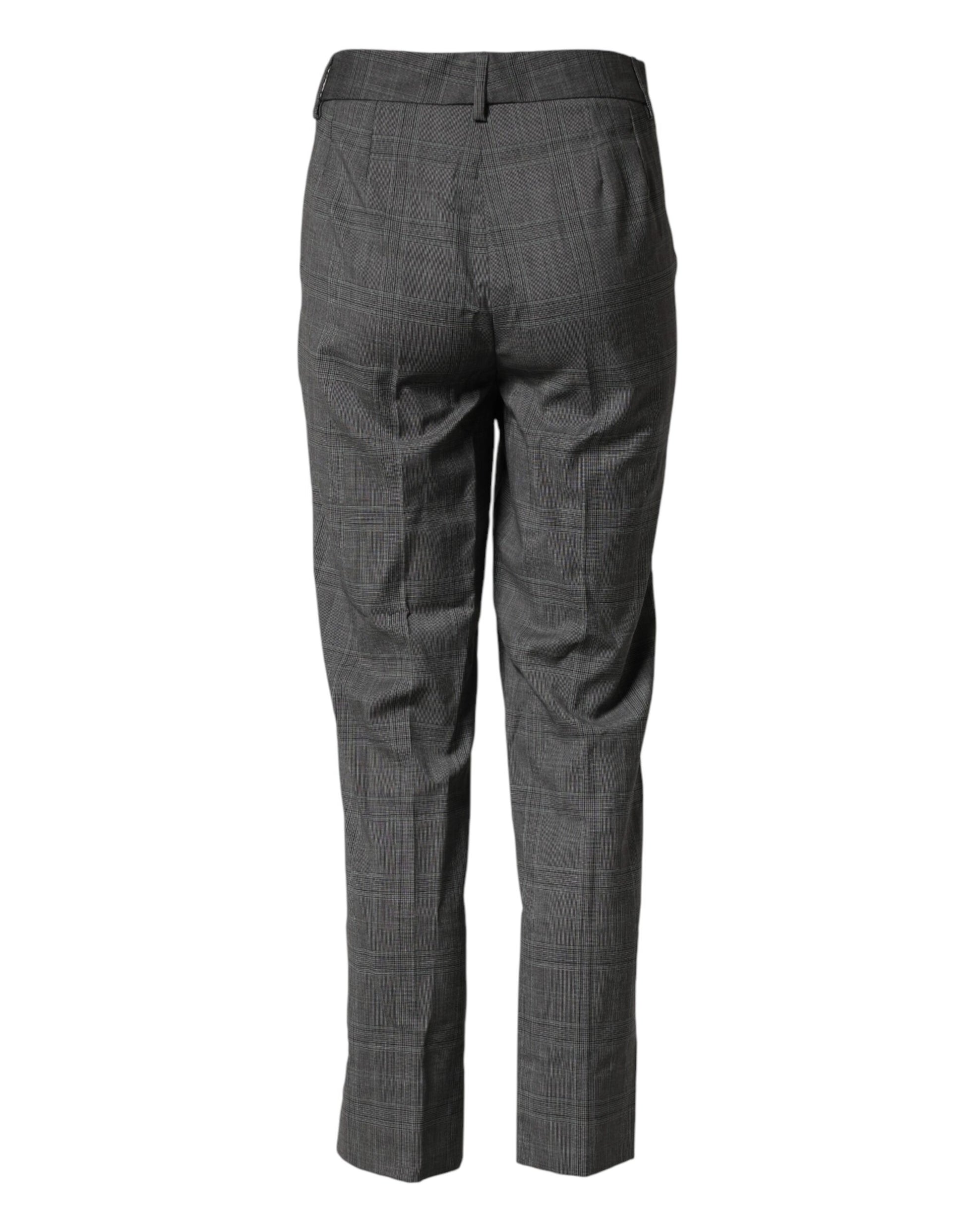 Dark Gray Check Tartan VirginWool Dress Pants