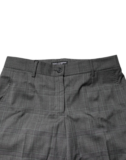 Dark Gray Check Tartan VirginWool Dress Pants