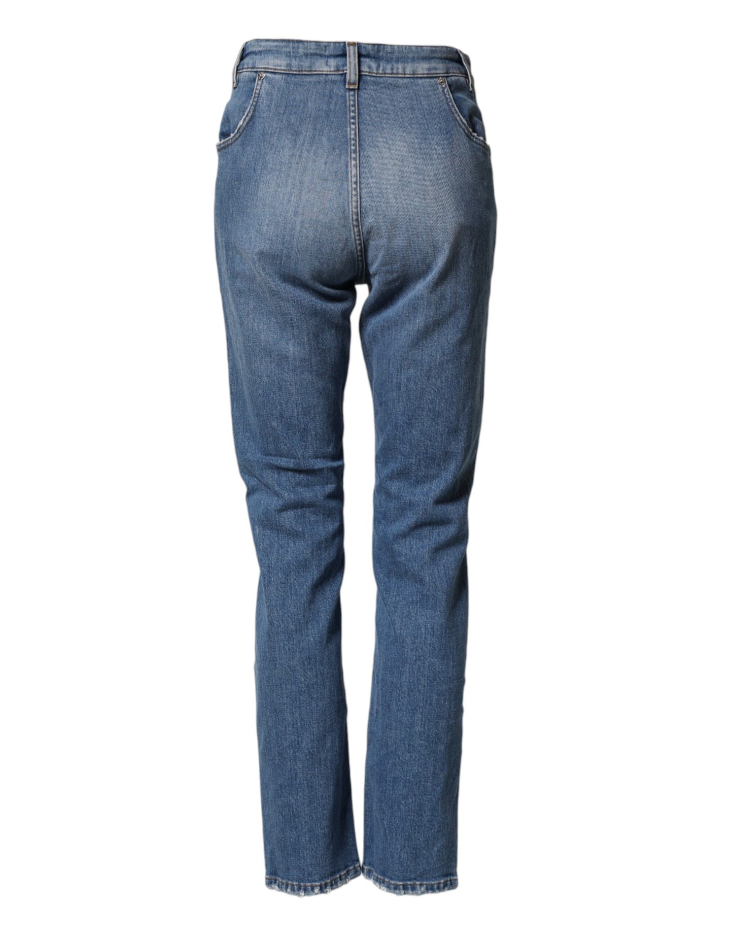 Blue Distressed Washed Cotton Denim Jeans