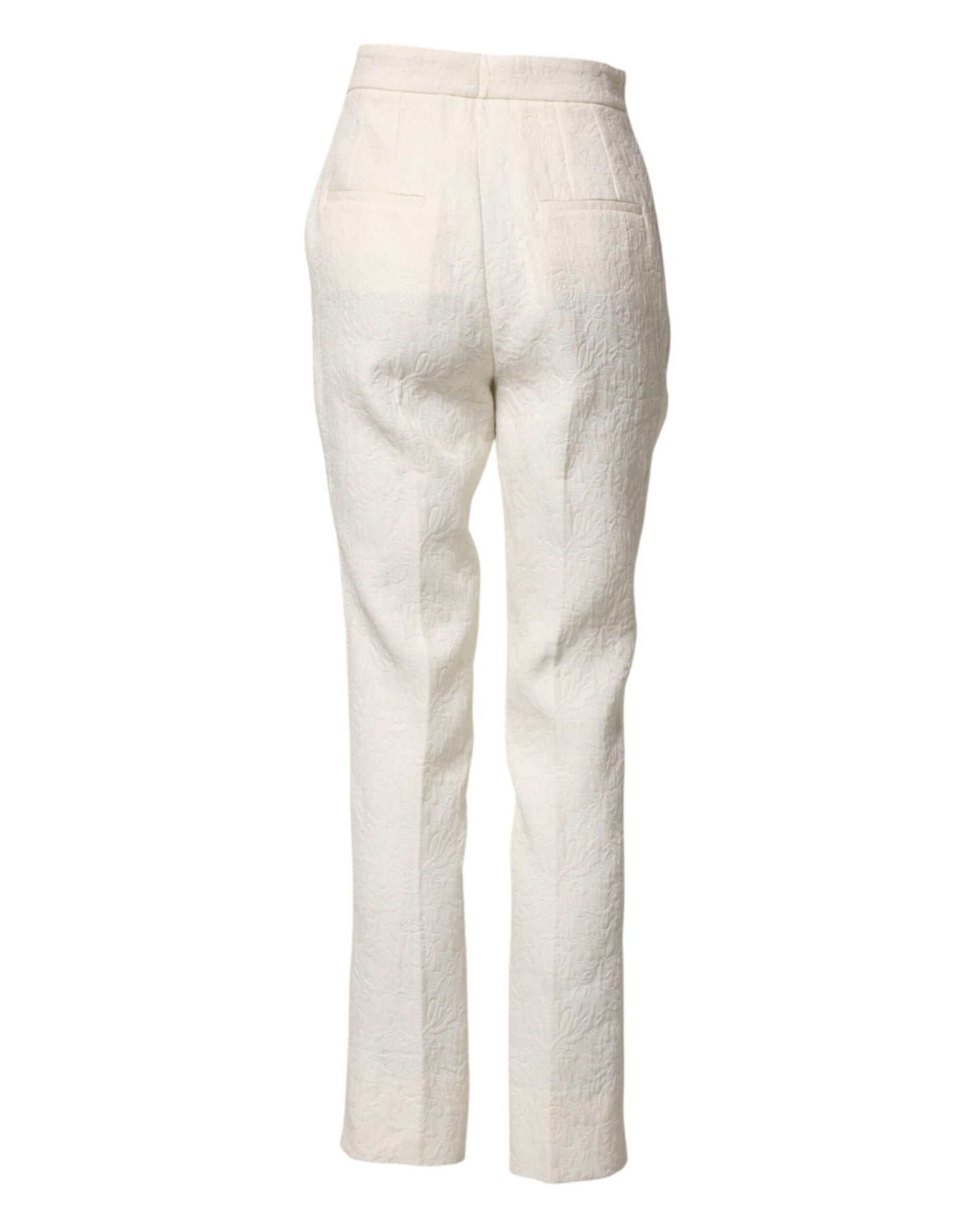 White Cotton Floral Brocade Dress Pants
