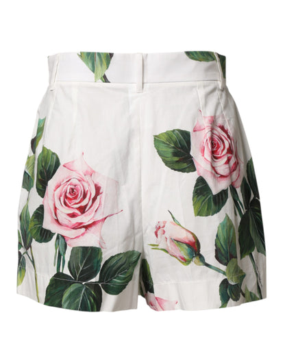 White Floral Print High Waist Hotpants Short