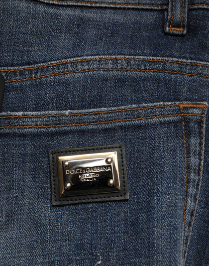 Blue Cotton Rhinestone Embellish Denim Jeans