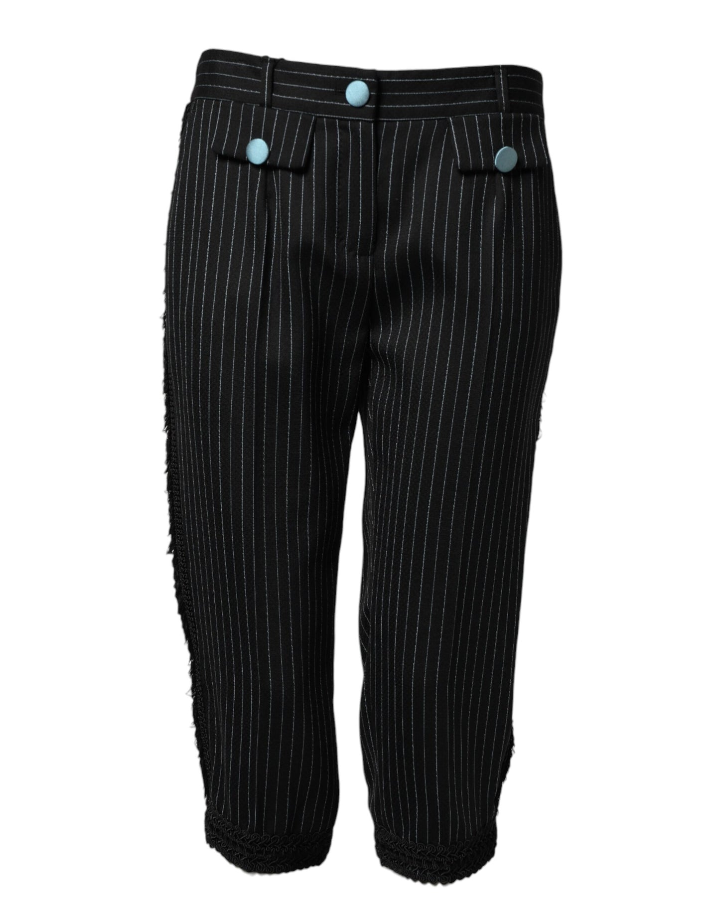 Black Wool Stripes Cropped Trouser Pants