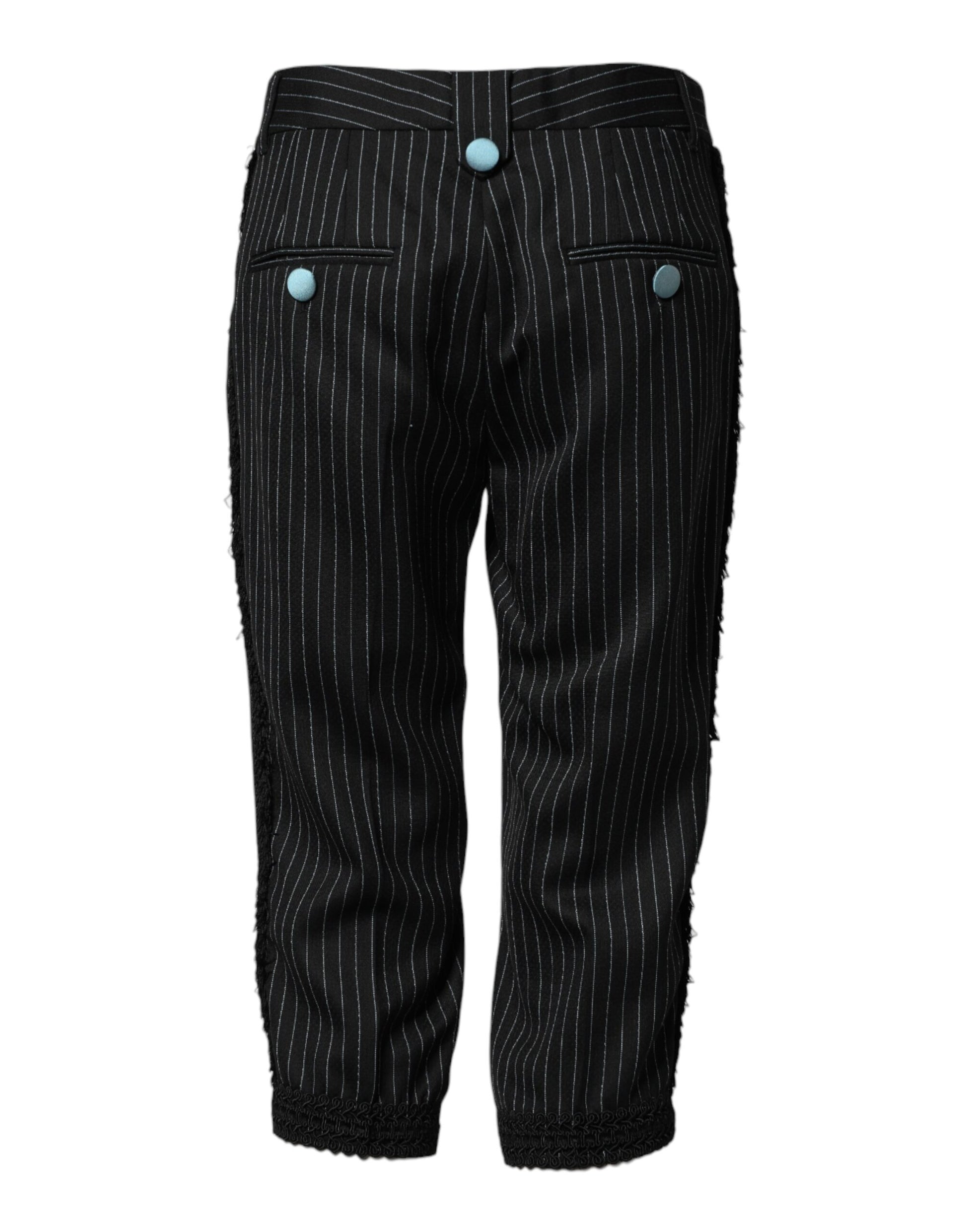 Black Wool Stripes Cropped Trouser Pants