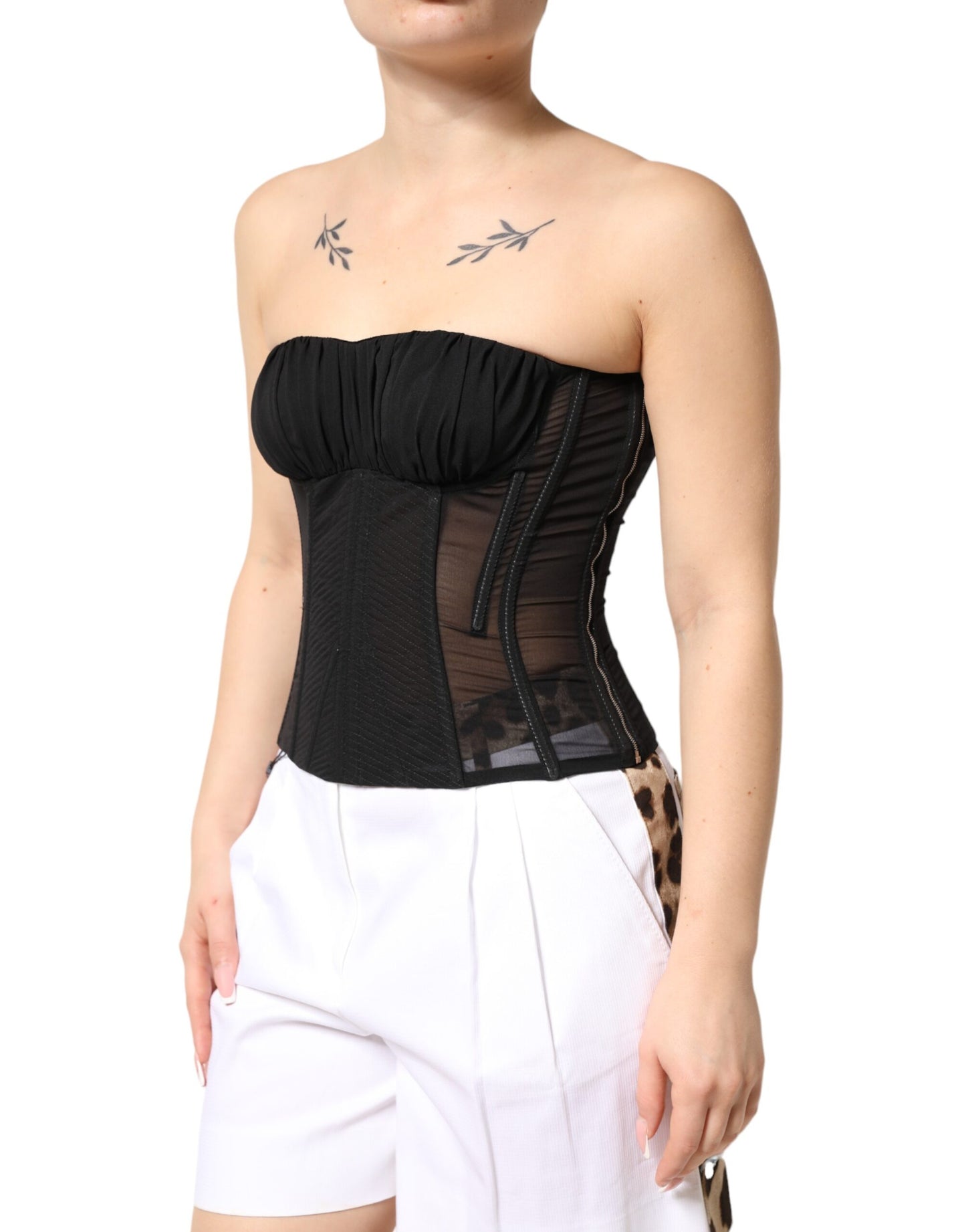 Black Silk Lace Bustier Corset Strapless Top