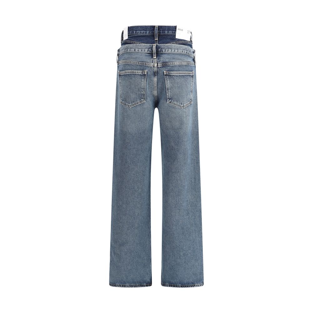 Blue Recycled Cotton Straight-Leg Jeans
