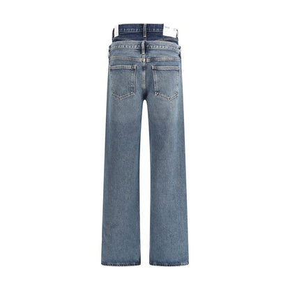 Blue Recycled Cotton Straight-Leg Jeans