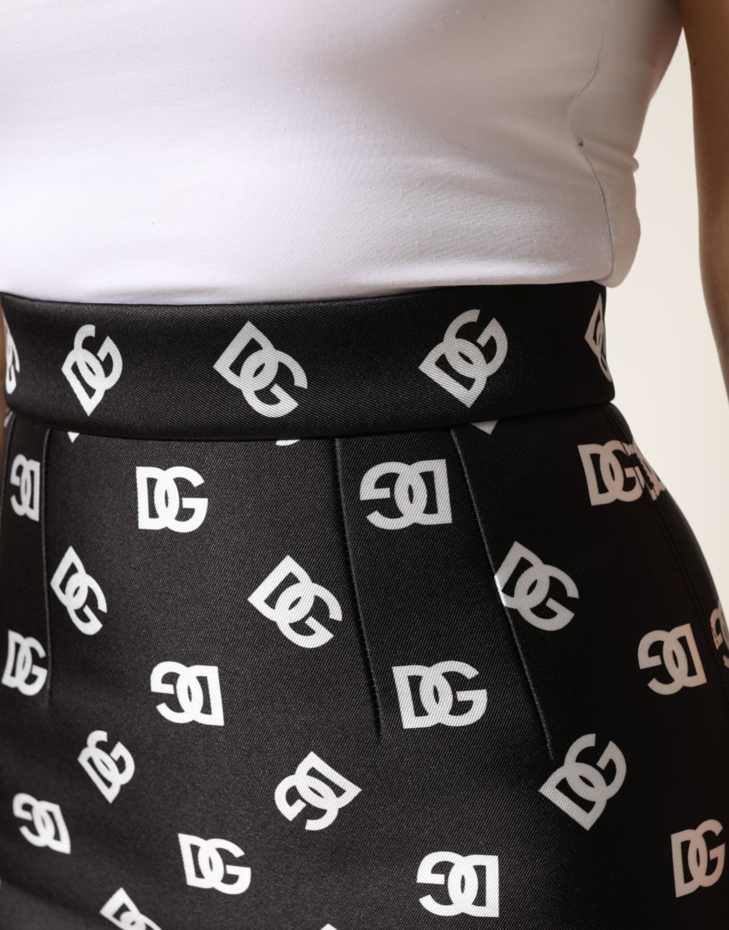 Black Dg Logo Pencil Cut High Waist Mini Skirt