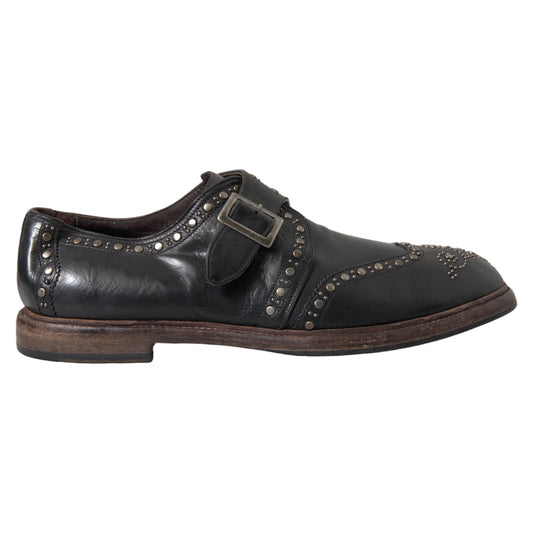 Black Leather Monk Strap Studded Dress Shoes