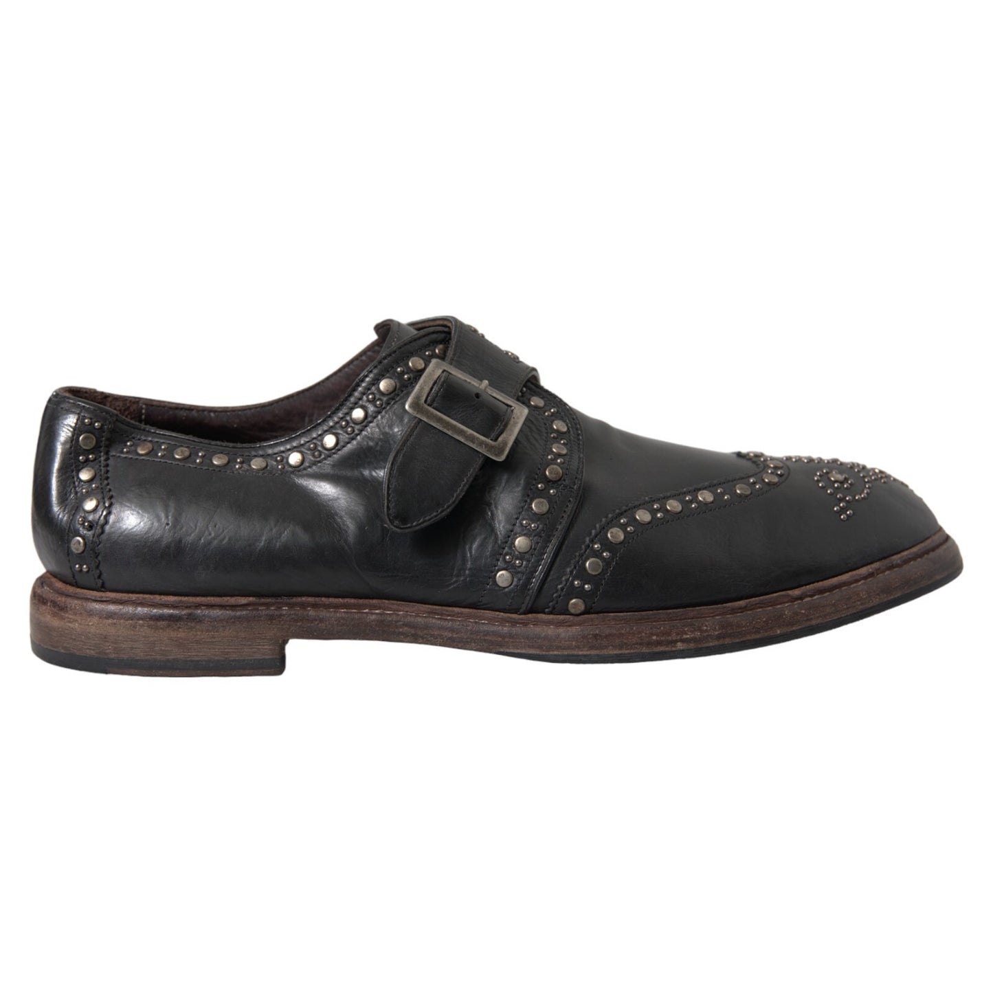 Black Leather Monk Strap Studded Dress Shoes