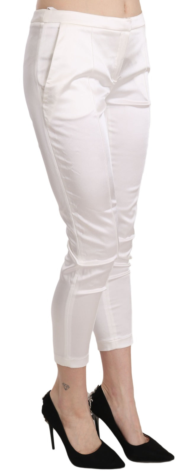 White Low Waist Cropped Skinny Trouser Pants