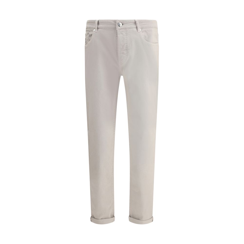 Beige Cotton Straight-Leg Jeans