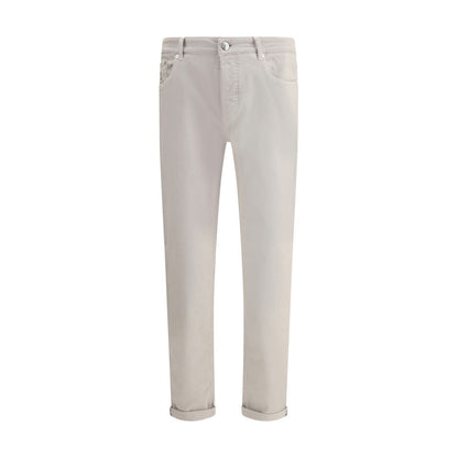 Beige Cotton Straight-Leg Jeans