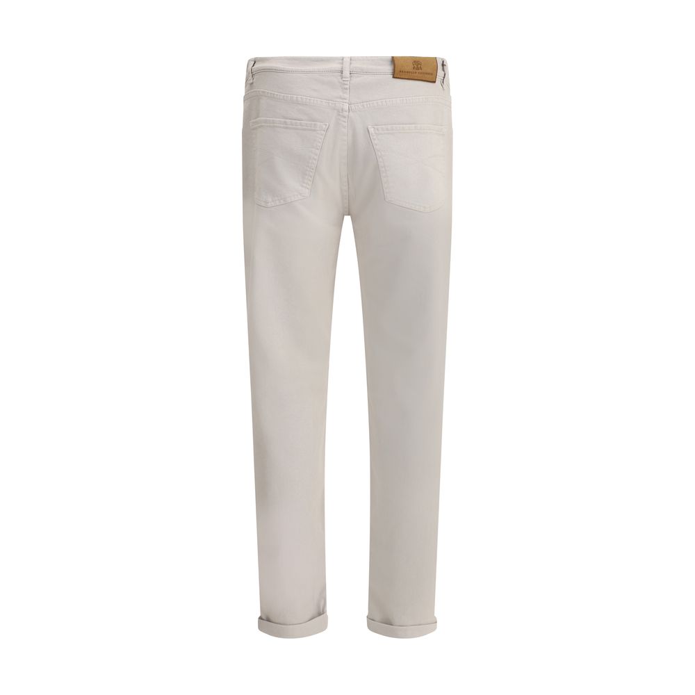 Beige Cotton Straight-Leg Jeans