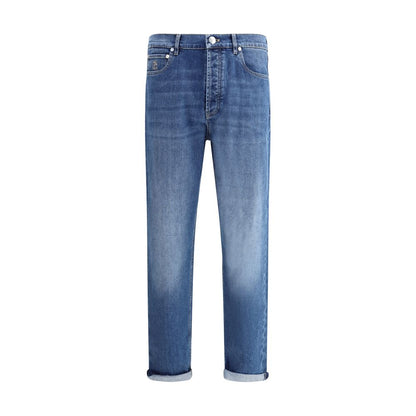 Blue Cotton Straight-Leg Jeans