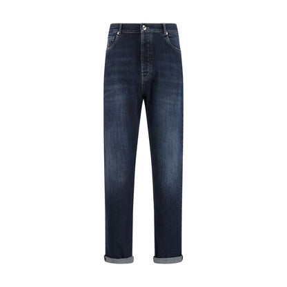 Blue Cotton Straight-Leg Jeans