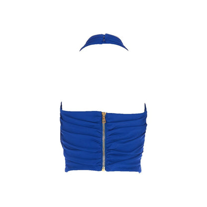 Blue Elastane Tank Tops