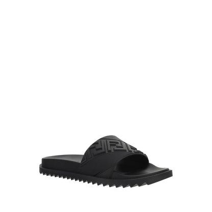 Black Rubber Flat Sandals