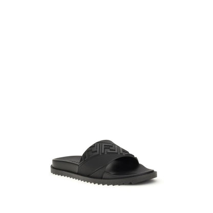 Black Rubber Flat Sandals