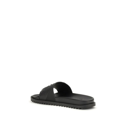 Black Rubber Flat Sandals