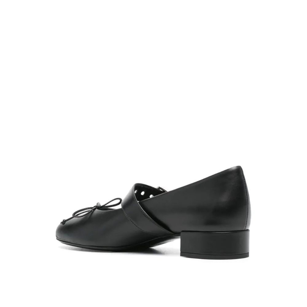 Black Calfskin Mid Heel Pumps