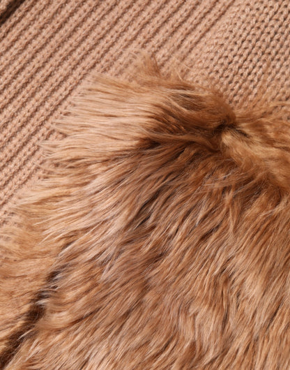 Brown Cashmere Knitted Fur Shawl Scarf