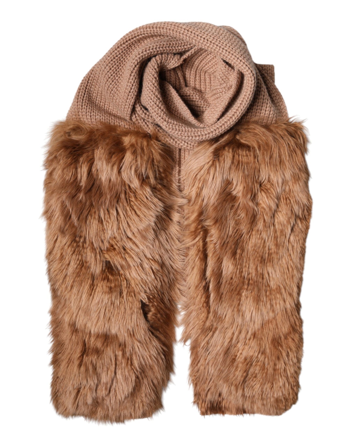 Brown Cashmere Knitted Fur Shawl Scarf