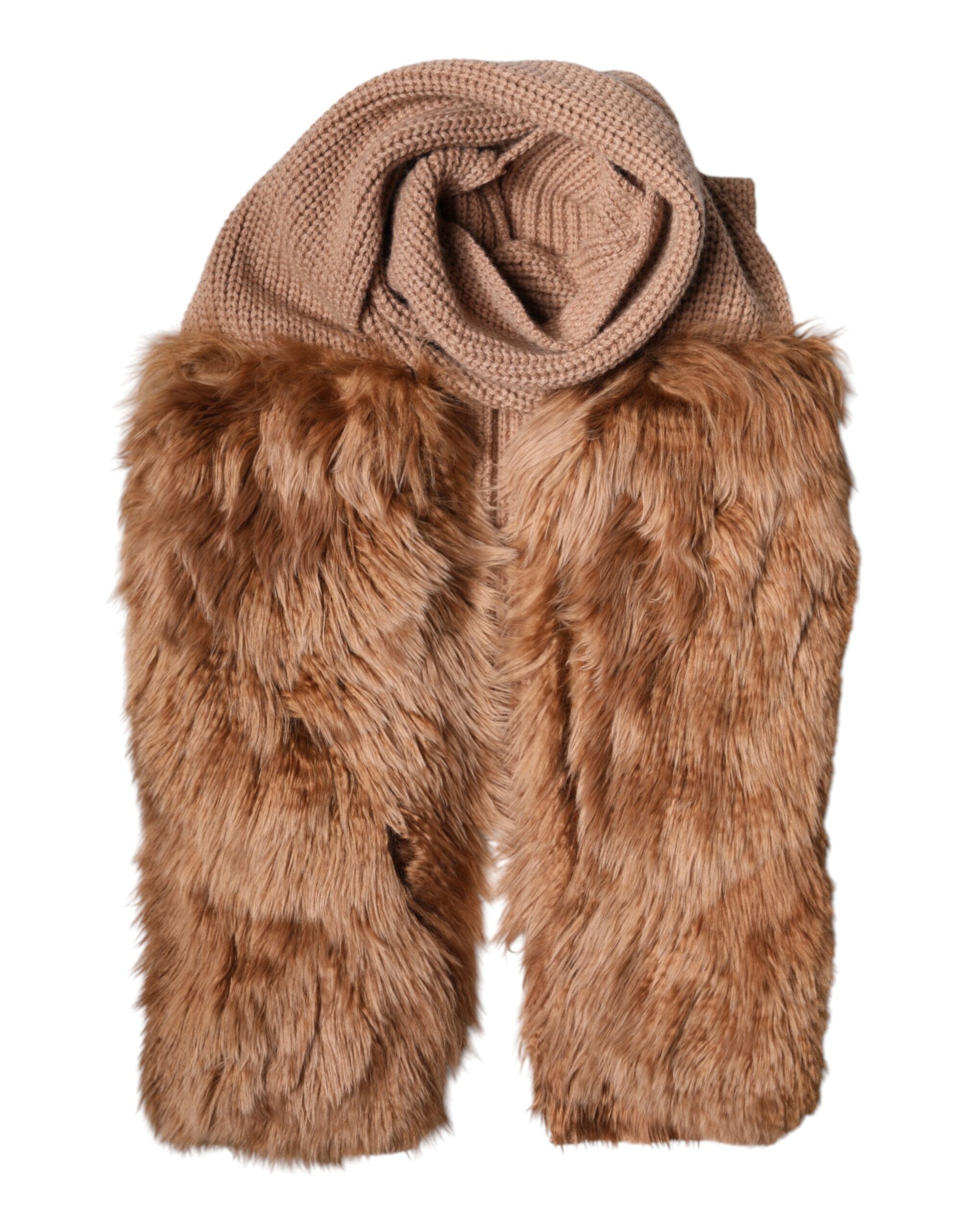 Brown Cashmere Knitted Fur Shawl Scarf