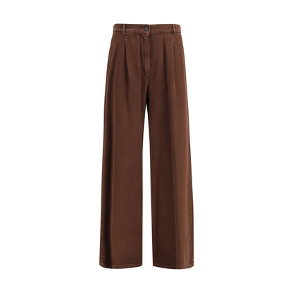 Brown Cotton Casual Pants