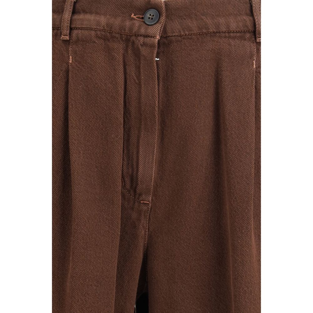 Brown Cotton Casual Pants