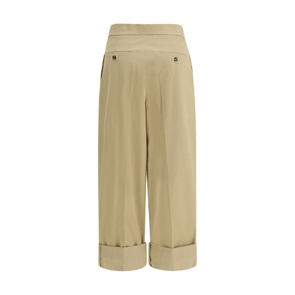 Beige Cotton Cropped Pants