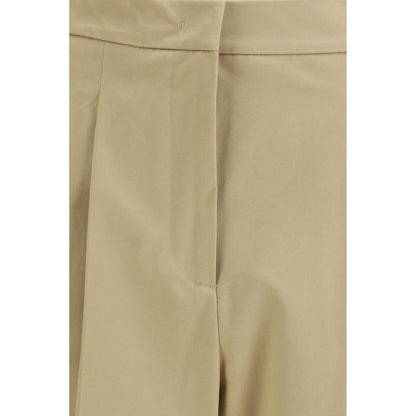 Beige Cotton Cropped Pants
