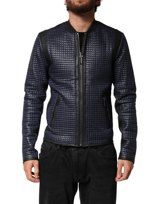 Blue Nylon Full Zip Bomber Men Jacket