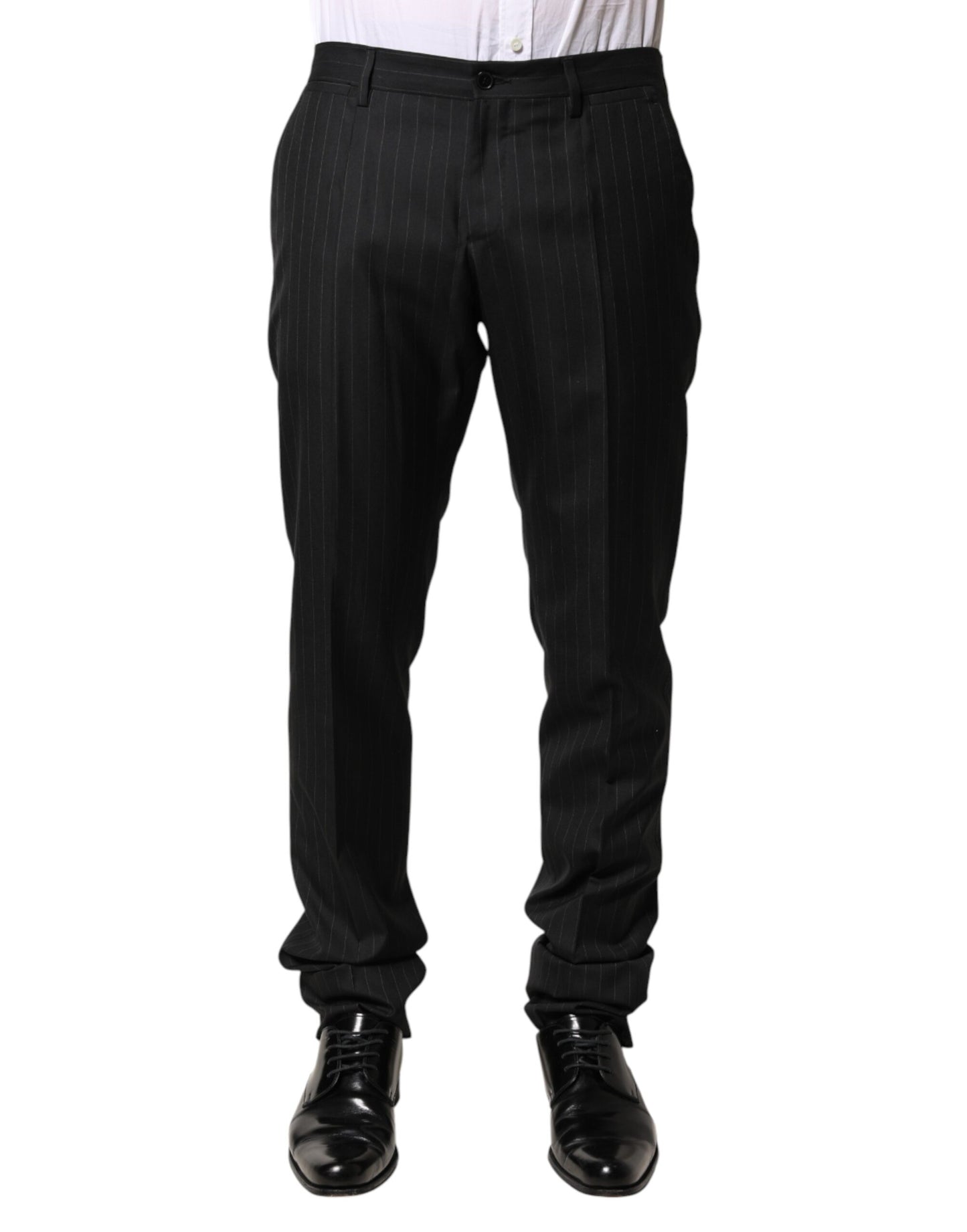Black Stripes Wool Men Dress Trousers Pants