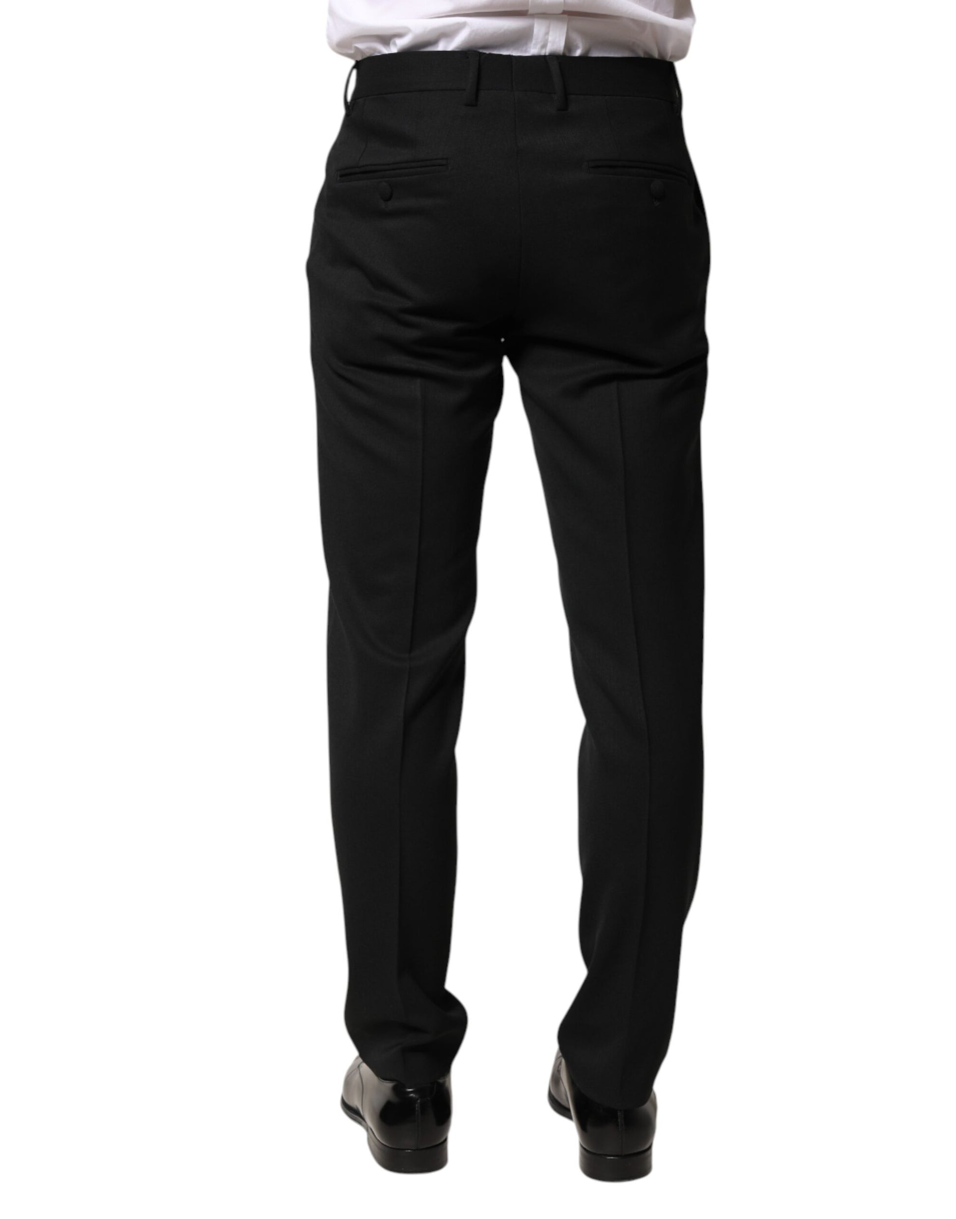 Black Wool Mid Waist Men Dress Trousers Pants