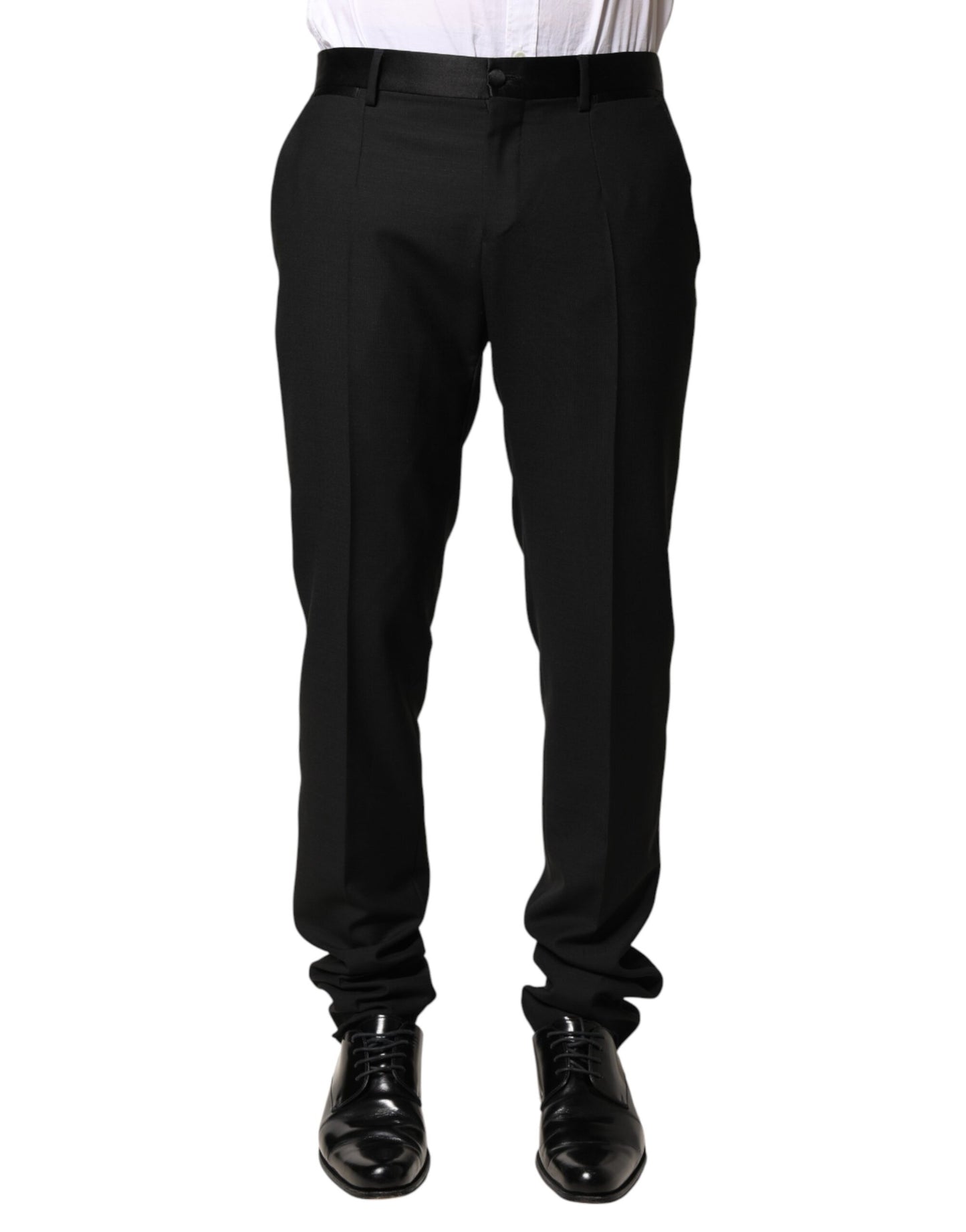 Black Wool Mid Waist Men Dress Trousers Pants